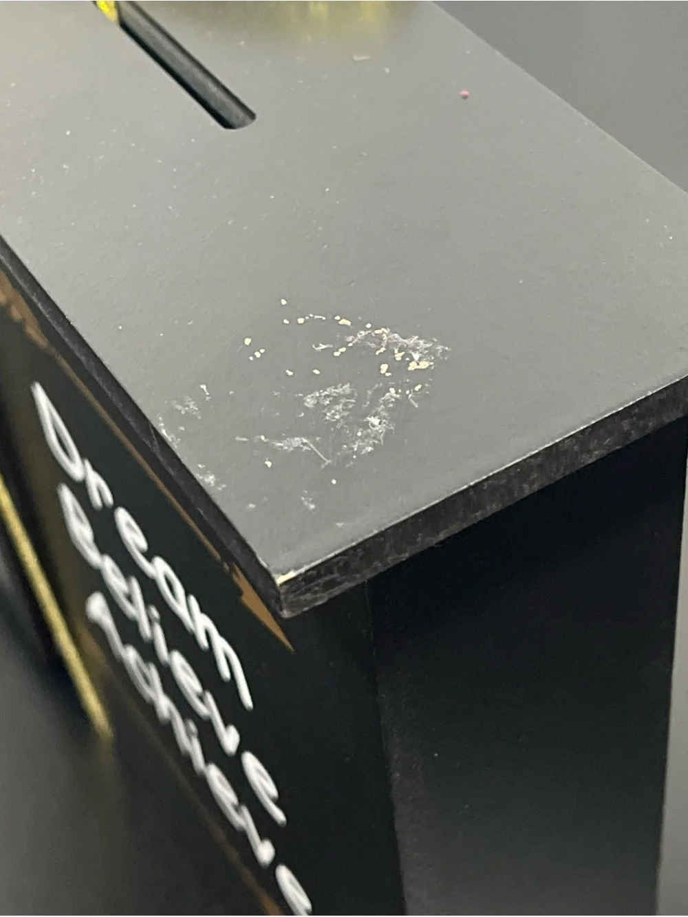 Black 'Dream Believe Achieve' Photo Money Box with Gold Ribbon